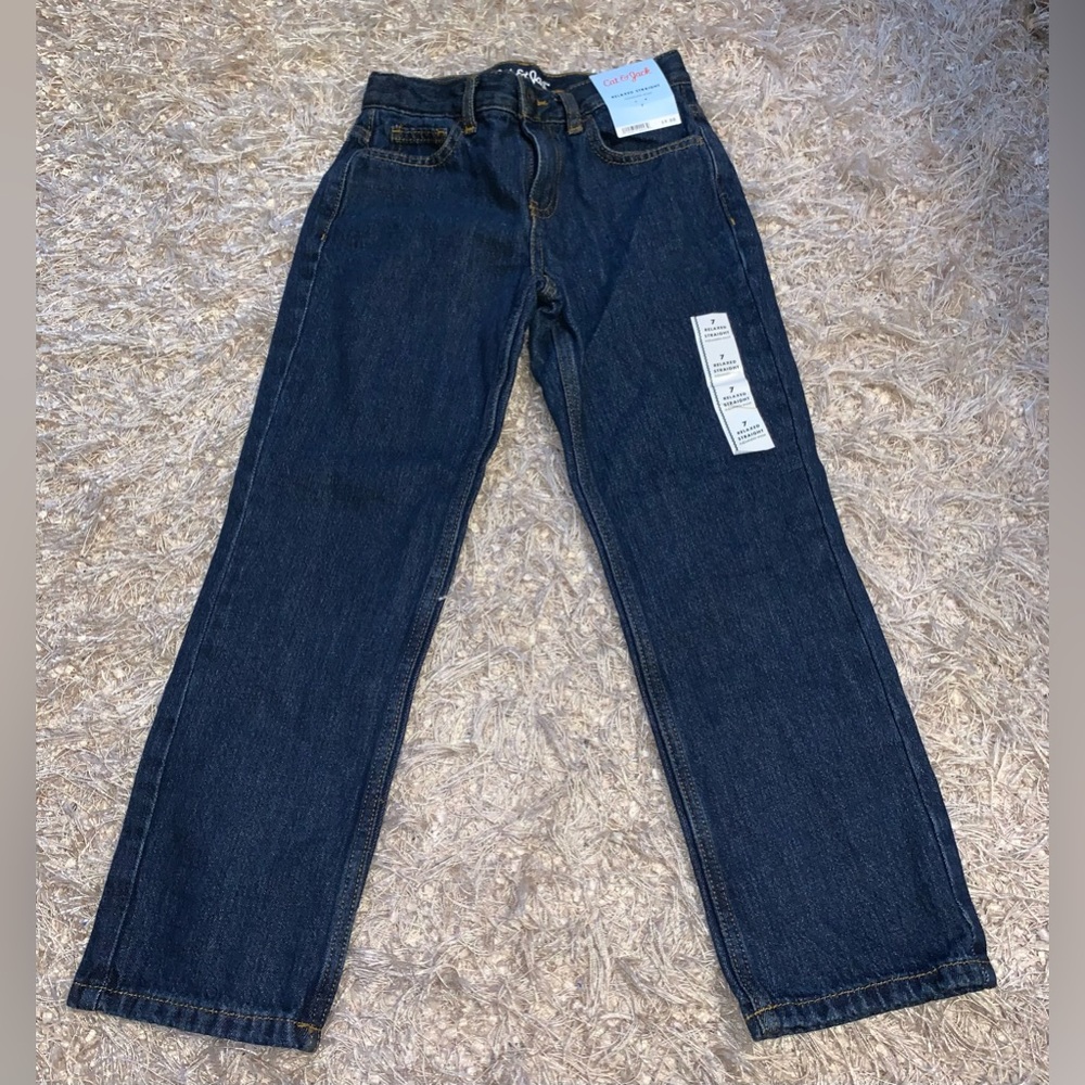 Cat & Jack Kid’s Dark Blue Relaxed Straight Jeans Adjustable Waist size 7